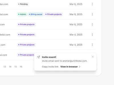 Invite resent! — Untitled UI alert confirmation modal product design toast ui design user interface