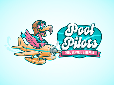 Pool Pilots airplane bird branding character flamingo fly home service home service branding illustration logo pilot pool vector