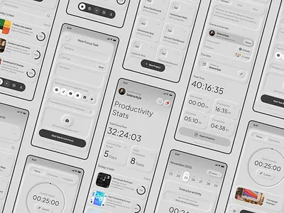 NeumoTask | Mobile App Design🧑‍💻 app clean design habit management mobile neumorphism planner pomodoro productivity service simple suarasa task timer tools tracker ui ux