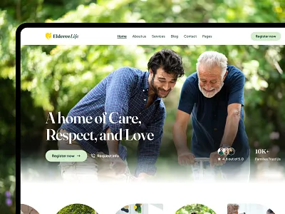 EldereeLife - Elderly care website UI/UX design creative elder care website eldercare elderly care website figma framer framer template home care modern modern website multi purpose senior living ui ux