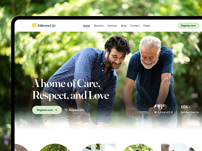 EldereeLife - Elderly care website UI/UX design creative elder care website eldercare elderly care website figma framer framer template home care modern modern website multi purpose senior living ui ux