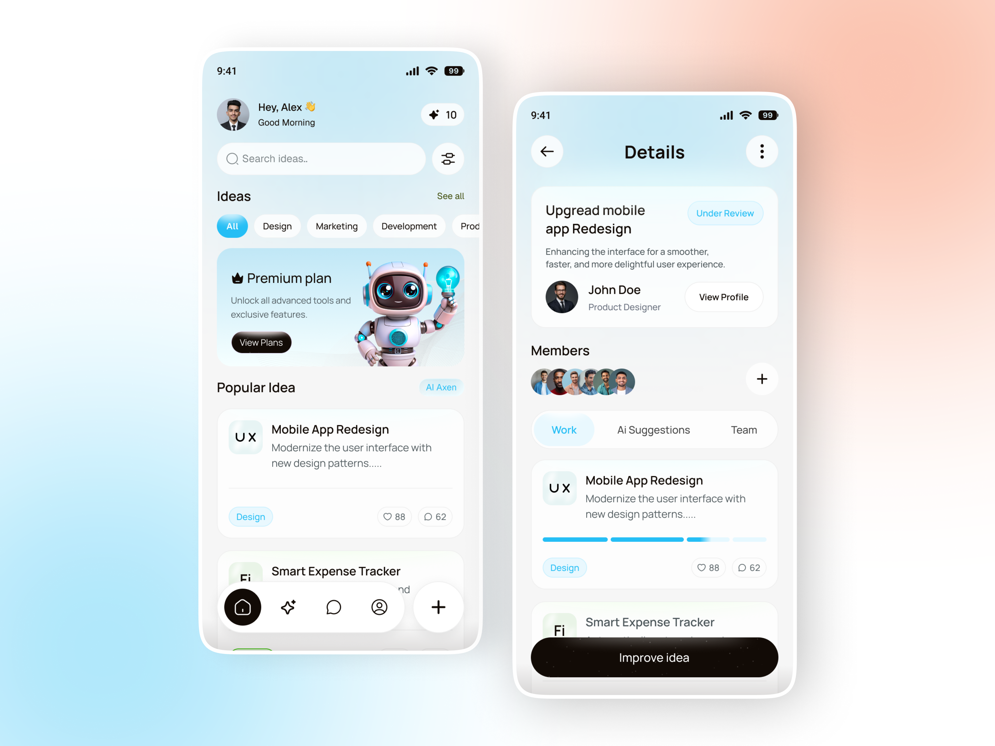 Ai Idea Management Mobile App ai assistant ai idea management app design brainstorming app concept app creative ideas dashboard ui design veli dribbble idea app ios app mind mapping minimal app mobile ui modern ui productivity app project management sarup halder task manager ux design