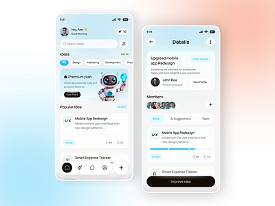 Ai Idea Management Mobile App ai assistant ai idea management app design brainstorming app concept app creative ideas dashboard ui design veli dribbble idea app ios app mind mapping minimal app mobile ui modern ui productivity app project management sarup halder task manager ux design