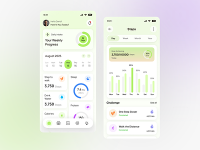 Health Tracker mobile app UIUX activity tracker app concept app design clean interface clean ui fitness app fitness dashboard fitness goals fitness journey health analytics health app concept health goals health monitoring minimal app mobile app mobile ui modern design product design steps tracker ui ux