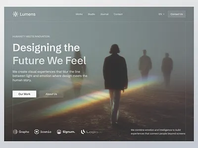 Lumens — Creative Agency Web (Hero Concept) agency website business website clean design company profile creative agency design header website hero section minimalist modern design navigation bar ui uidesign uiux ux uxdesign web design webpage website website ui