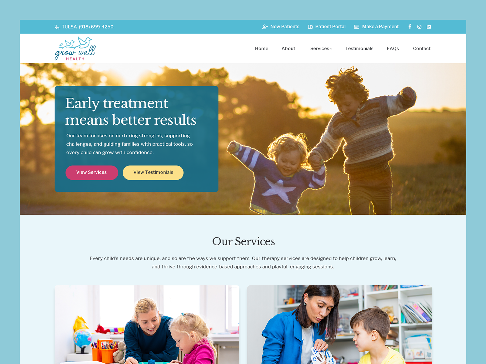 Grow Well Health // Web Design behavioral children grow health healthcare pediatric therapy treatment web design