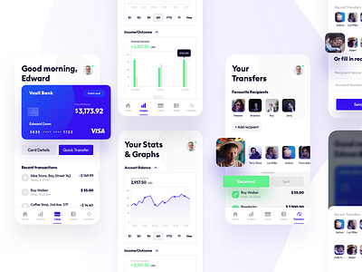 Banking App banking blue figma finance graphs green interface mobile sketch stats teal ui