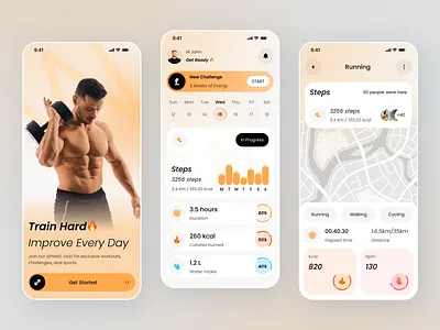 Fitness & Calorie Tracker UI activity tracker calorie tracker clean ui dashboard ui fitness app fitness ui health app minimal design mobile design modern app running app step tracker ui design wellness app workout app