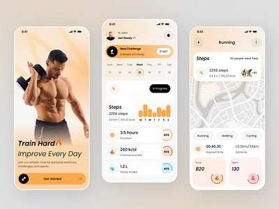 Fitness & Calorie Tracker UI activity tracker calorie tracker clean ui dashboard ui fitness app fitness ui health app minimal design mobile design modern app running app step tracker ui design wellness app workout app
