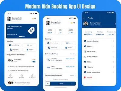 Modern Ride Booking App UI Design | Driver Dashboard & Profile S app dashboard app screens booking app design cab booking app car booking ui clean ui design design inspiration driver app ui driver profile ui figma design interface design mobile app ui mobile ui modern ui ride booking app taxi app design travel app ui ui design ui ux ux design