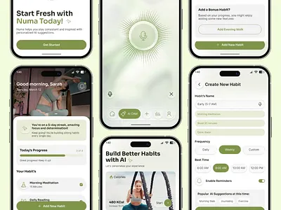 AI Habit Tracker Numa App ai app ai assistant app ai habit tracker ai habit tracker app app daily routine app expert app designer figma habit tracker habit tracker app lifestyle app mobile app ui modern ui progress tracker smart routine planner ui ui design app ui ux designer ux wellness app
