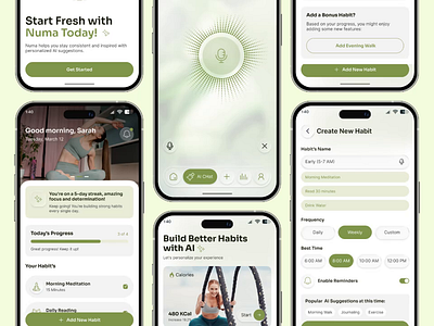 AI Habit Tracker Numa App ai app ai assistant app ai habit tracker ai habit tracker app app daily routine app expert app designer figma habit tracker habit tracker app lifestyle app mobile app ui modern ui progress tracker smart routine planner ui ui design app ui ux designer ux wellness app
