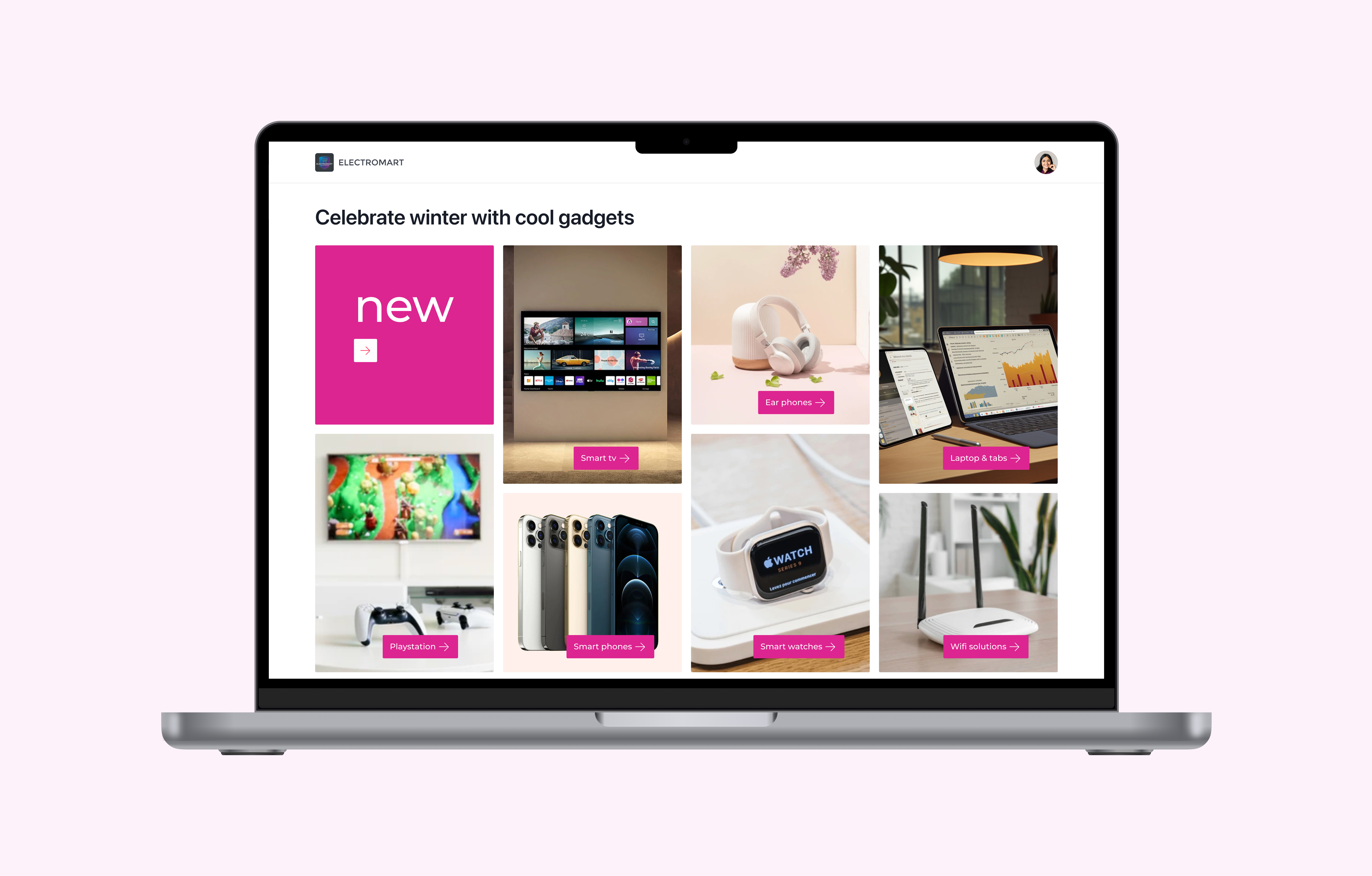 ElectroMart — Winter Gadget Collection (E-Commerce Web UI) categorypage cleanui dribbble ecommerce ecommerceui electronics figmadesign landingpage productdesign retaildesign shoppingui ui uidesign userexperience ux uxdesign visualdesign webdesign webui