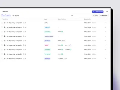 Construction cost data Management - Saas clean design minimal saas simple table ui ux webapp