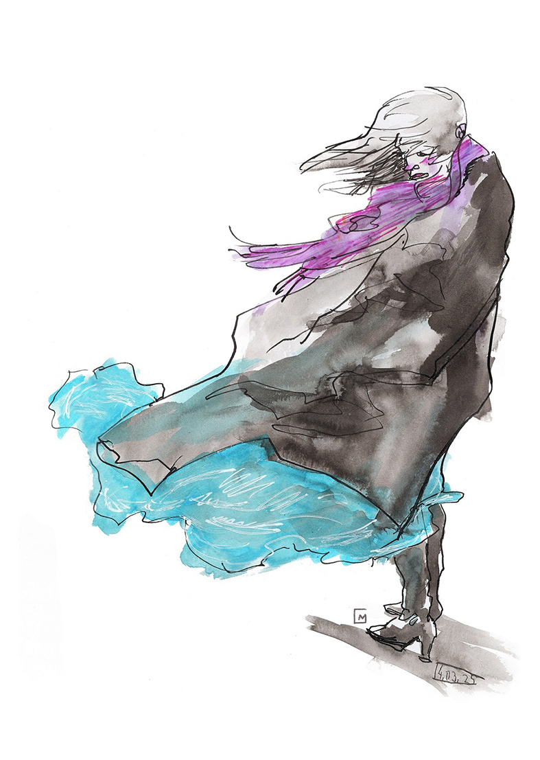 The wind of change comic girl illustration ink ink illustration romantic watercolor markers