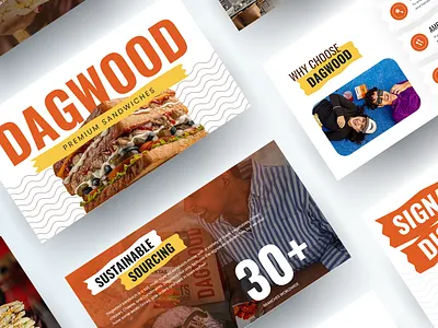 Food & Beverage Pitch Deck Design - Dagwood Sandwiches business presentation canva company profile food beverage food brand portfolio food startup presentation google slides graphic design pitch deck powerpoint powerpoint design powerpoint presentation ppt slides presentation design restaurant business pitch restaurant presentation sandwich restaurant