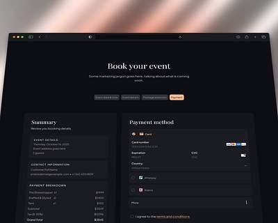 Booking/Reservation UI dark dark mode design payment method simple ui ux