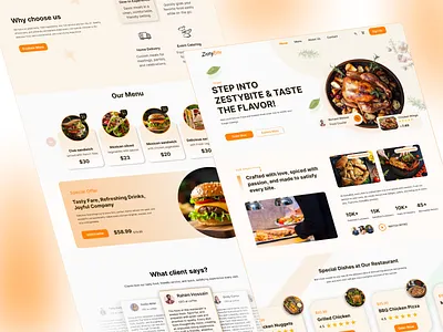 ZestyBite – Restaurant Landing Page Design food landing page food page branding mordern food landing page resturant landing page resturant ui uiux design user exprience web design website design website development