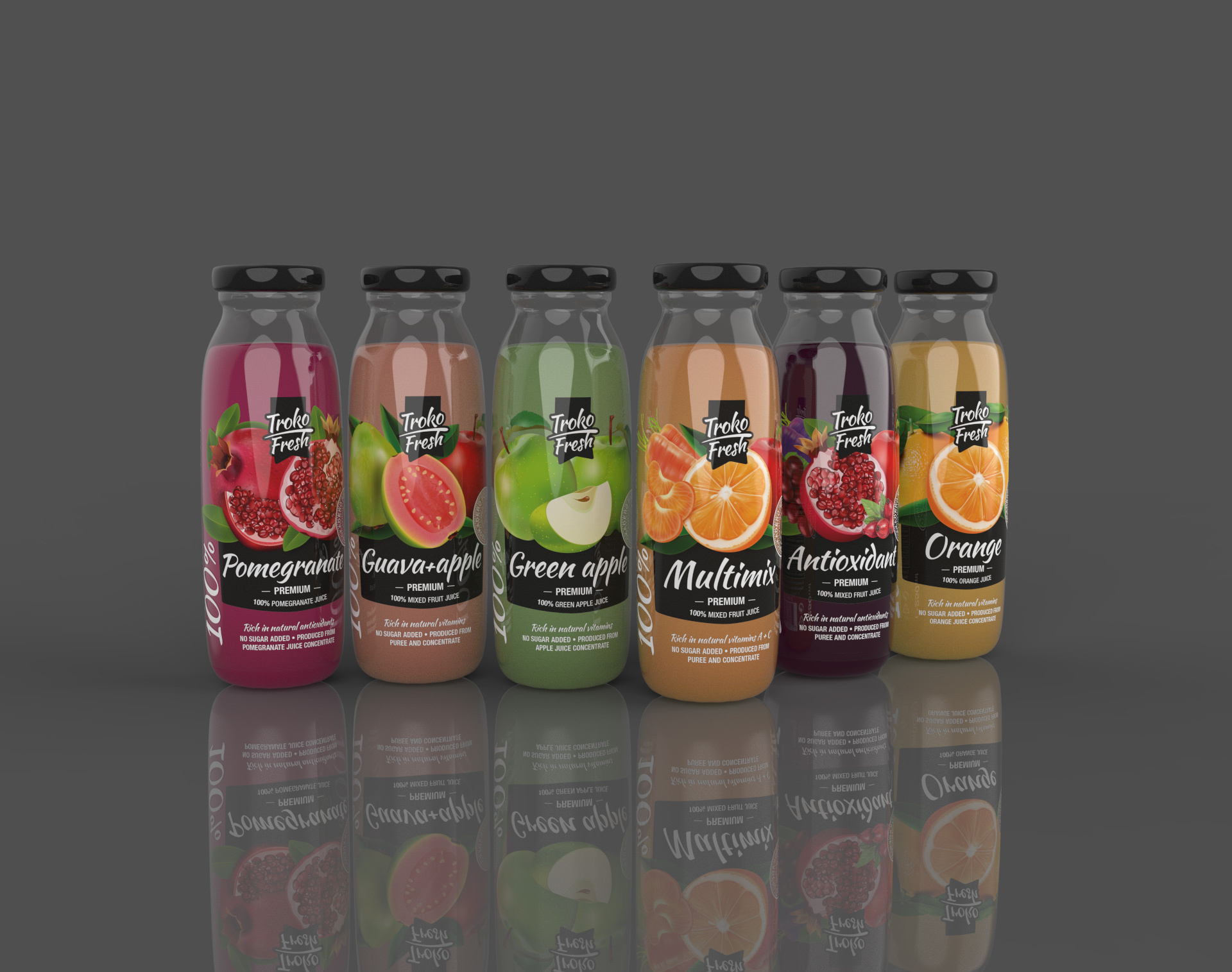 Troko Fresh - fruit juices label design beverage design branding design packaging design print design