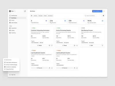 AI-driven workflow builder clean complex dashboard design erp guidance operations product design quick help ui ui kit ux workflows