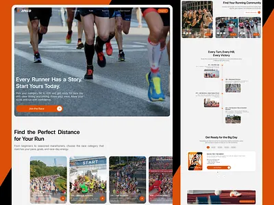 Marathon Landing Page Design - Website Marathon card clean website community marathon landing page marathon marathon landing page marathon ui design marathon website modern website orange design orange ui run runnign website running running landing page website marathon website running