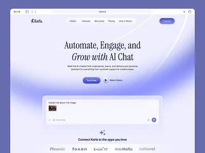 Karla | AI Chatbot Website Design ai chat app ai chat application ai chat interface ai chat ui ai chatbot app ai chatbot design ai chatbot landing page ai chatbot ui ai chatbot website graphic design modern landing page modern landing page ui modern ui modern web design modern website design pixxen ux design