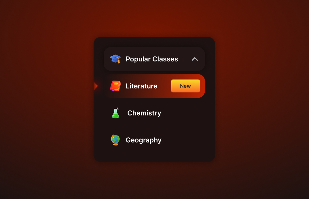 🧒 E-Learning Platform: Dropdown Sidebar Navigation Design app categories class dark dropdown e learning gradient icon learning mode navigation platform red sidebar tag website