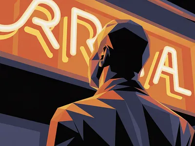 Urban Noir: The Brand Encounter art commission branding cinematic concept art digital art environment illustration low poly media neon sign tech art urban noir vector illustration