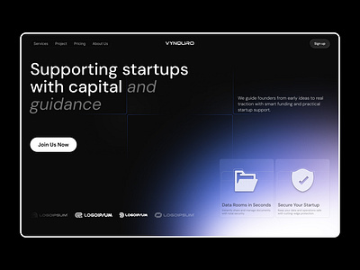 Startup Funding Platform Website Hero Section darkui design digitalproductdesign fintechui glowlight herosection product saasdesign startupdesign ui ui ux web website design