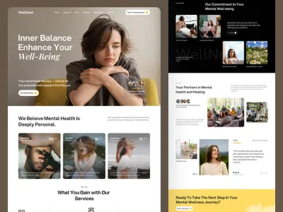 Mental Health & Wellness Website clean design creative design figma design health website healthcare landing page mental health mental wellbeing minimal design modern ui product design therapy ui ui design ux design web design website design wellness