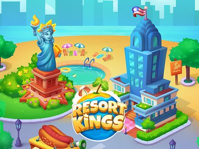 Resort Kings - Game Locations & Buildings (USA Themed) 2d 2d art 2d game art buildings casual casual art casual game game art game background game design game illustrations games gaming hawaii mobile game mobile game art mobile game design mobile games new york san francisco