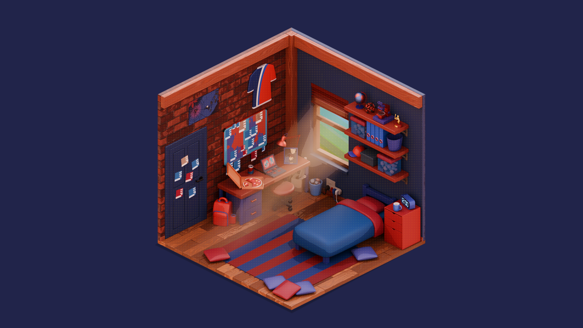 Spider-Man Fan Art: Peter's Bedroom (3D Animation) 3d after effects animation bedroom blender comic hero isometric marvel motion design motion graphics room spider man spider verse superhero
