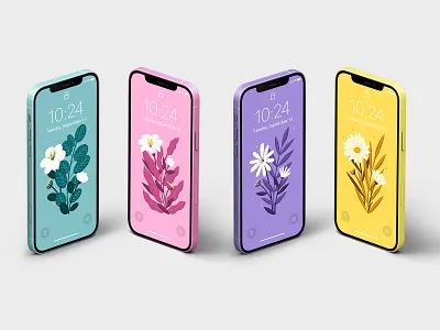 Flowers wallpaper set design digital illustration ui wallpaper
