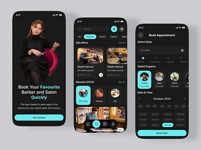 Barber & Salon Booking App UI app appointmentapp barberapp barbershop beauty salon beautyapp bookingapp cleanui hair care hairstyle mobile mobile app design mobileappdesign modernui salonapp salonbooking uidesigner uiux uiuxdesign uxdesign