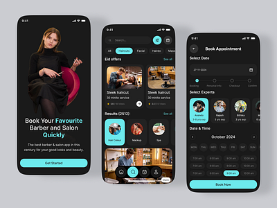 Barber & Salon Booking App UI app appointmentapp barberapp barbershop beauty salon beautyapp bookingapp cleanui hair care hairstyle mobile mobile app design mobileappdesign modernui salonapp salonbooking uidesigner uiux uiuxdesign uxdesign