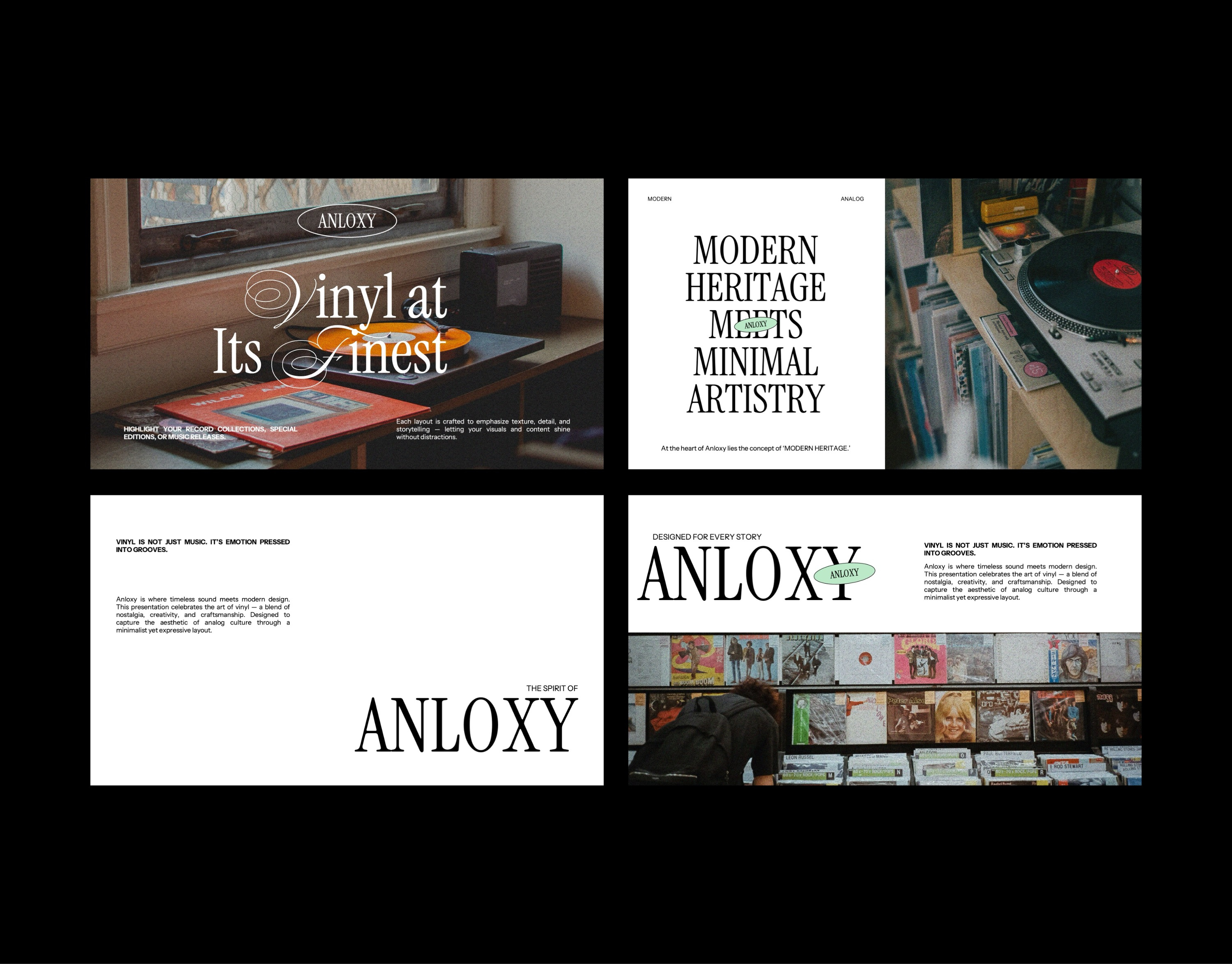 Anloxy – Modern Vintage Presentation clean design editorial graphic design minimalist modern pitch deck powerpoint presentation record template turntable vintage vinyl
