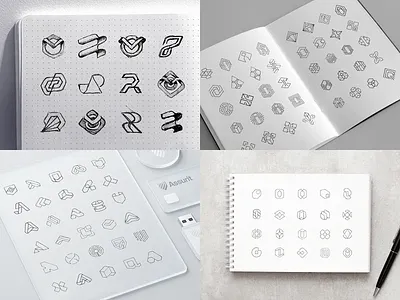 Logo Draft Sketches from Various Projects 3d agency ai b2b blockchain branding crypto cybersecurity gradient identity logo rebrand saas sketch startup studio tech web3