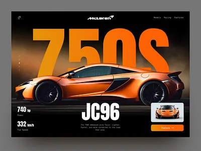 McLaren 750S Performance Landing Page 3d 3d modelling auto design automotive design car website clean ui dark ui figma hero section landing page luxury design modern ui product page sport car supercar ui ux web design website design website ui