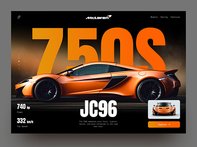 McLaren 750S Performance Landing Page 3d 3d modelling auto design automotive design car website clean ui dark ui figma hero section landing page luxury design modern ui product page sport car supercar ui ux web design website design website ui
