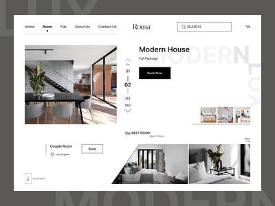 Roma - House Booking website booking clean home page home rent hotel houses landing page luxury minimal room room booking service ticket tourism travel traveling trip ui web design website