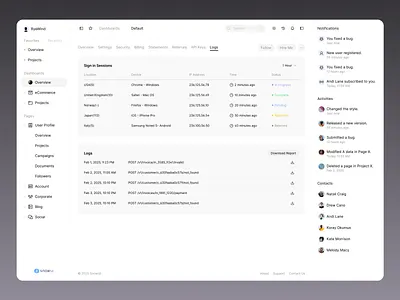 Logs - Made with SnowUI dashboard ui kit