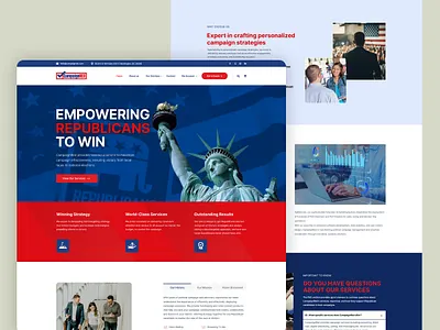 CampaignRed Landing Page Design american flag theme campaign branding campaign management campaign website conservative design data driven design dribbble showcase homepage mockup landing page design modern website design patriotism design political agency political consulting political strategy political web design red white blue design republican campaign responsive web design ui ux design web interface