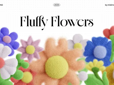 3D Fluffy Flowers 3d 3d blender 3d fluffy flowers abstract branding colorful cute digital assets download flowers fluffy graphic design simple