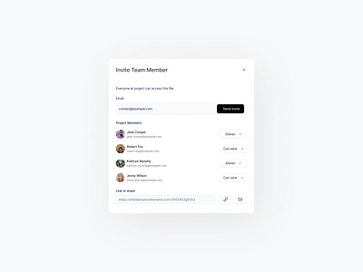 Invite Team Member copy dashboard email fintech interface invite link link to share member modal owner project members saas saas design send invite sergushkin team ui web app widget