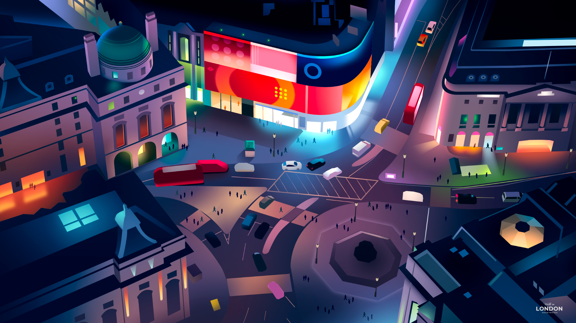 Piccadily city cityillustration cityscape cityscapeillustration design gradients illustration landscape light london londonhoods neon neons piccadily rain travel travelillustration vec tor
