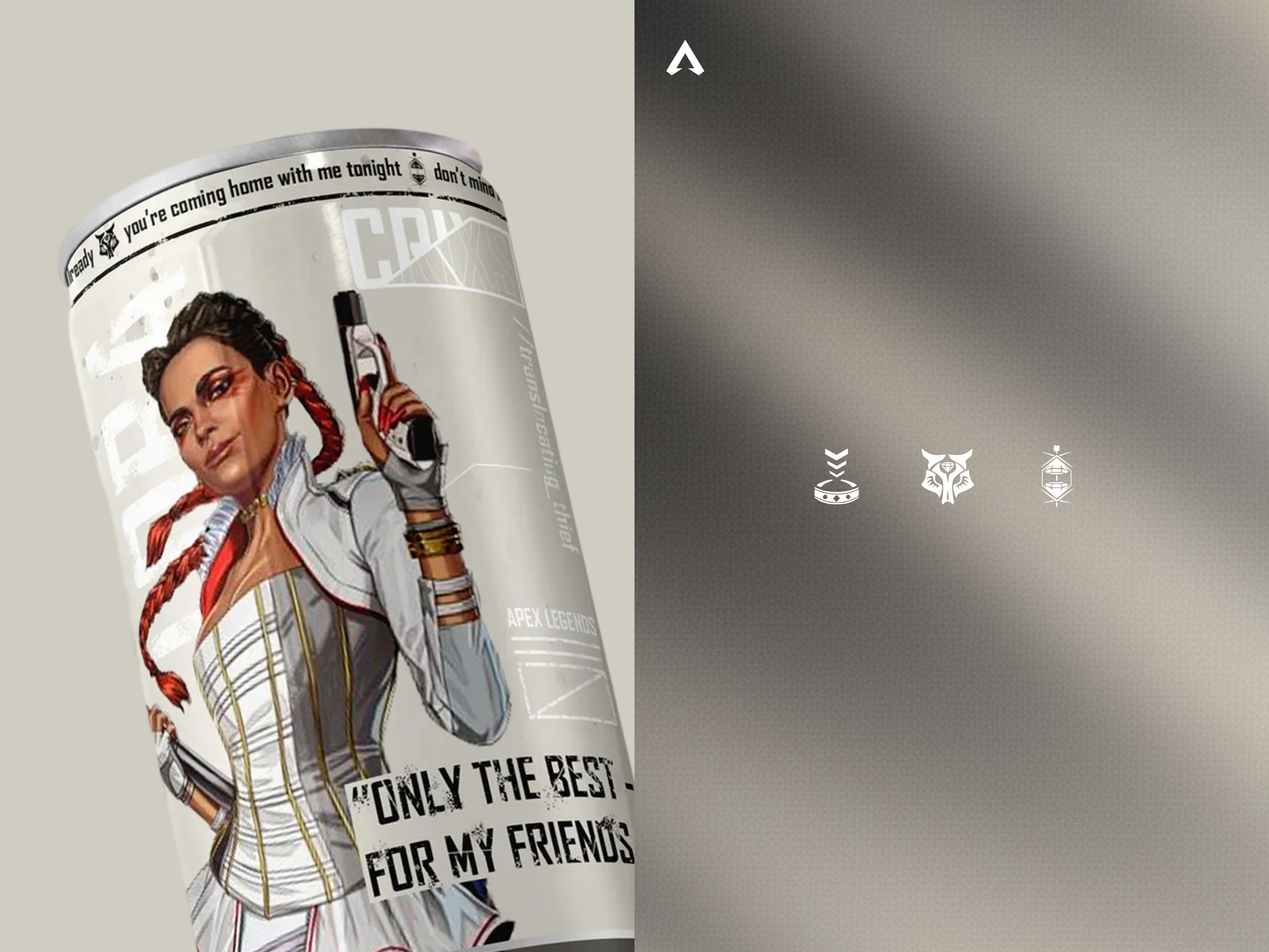 soda can packaging \ apex legends 3d product render apex legends art beverage packaging branding identity can mockup creative packaging cyberpunk style dark aesthetics energy drink design esports branding game merchandise packaging design packaging mockup product label design soda can design visual identity