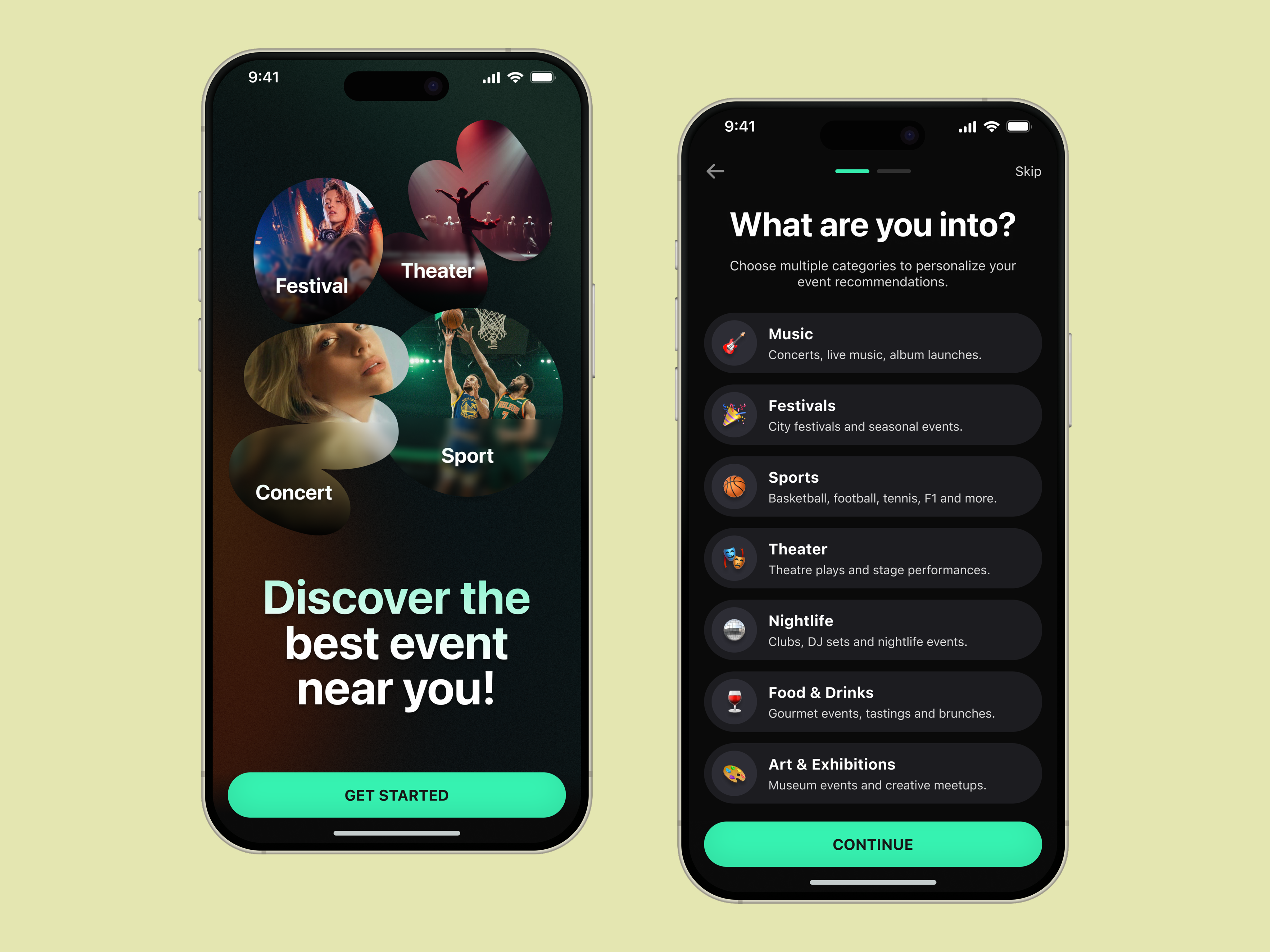 Event App – Onboarding Flow UI appdesign dark mode event app interactions ios mobile ui onboarding product design ui design user experience