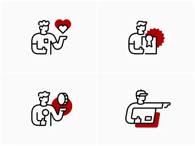 Young Brand Icon Set award character client coin customer delivery heart icons illustration interface laptop lifestyle man payment product service startup tech ui youth