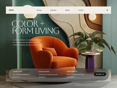 Color + Form Living — Expressive Interiors color concept design couch heropage interior design living sofa ui ux webdesign