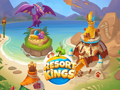 Resort Kings - Game Locations & Buildings (Fictional Worlds) 2d art 2d game art alice in wonderland buildings casual casual art casual game game art game background game design game illustrations games gaming jurassic park magical mobile game mobile game art mobile game design mobile games park